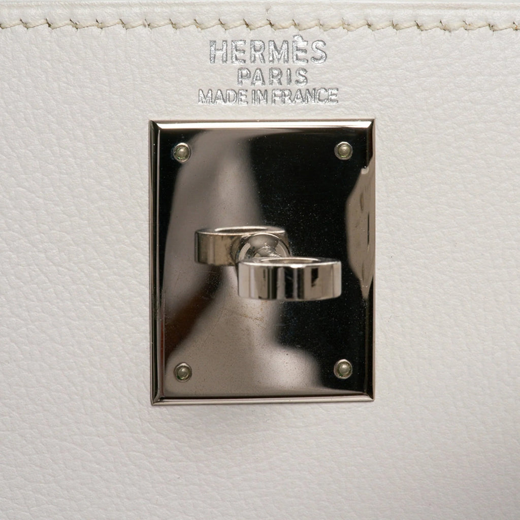 Kelly Ado 28 Bag White Evergrain Palladium Hardware