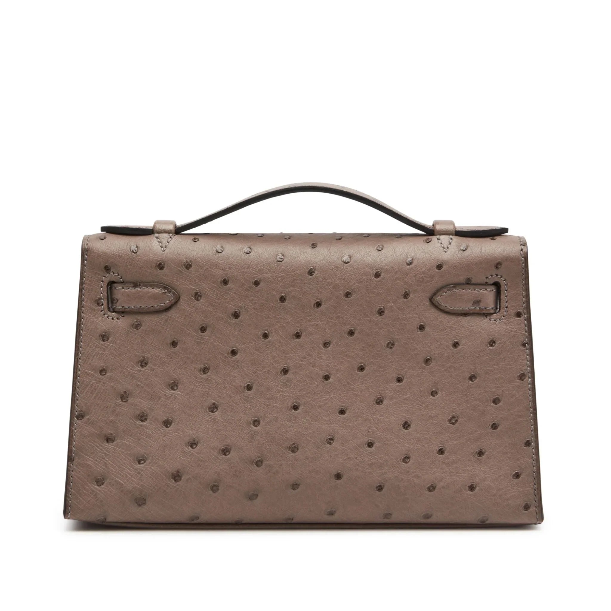 Kelly Pochette in Ostrich Leather with Gold Hardware Gris Tourterelle