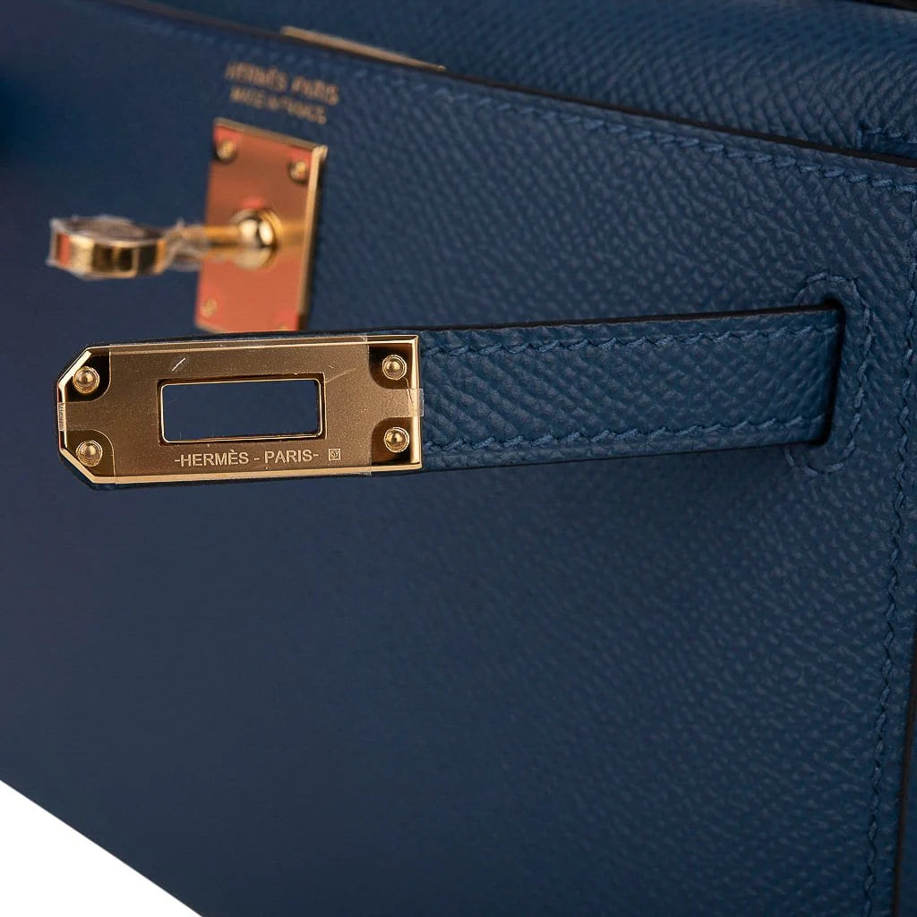 Kelly 20 Mini Sellier Bag Deep Blue Epsom Leather Gold Hardware