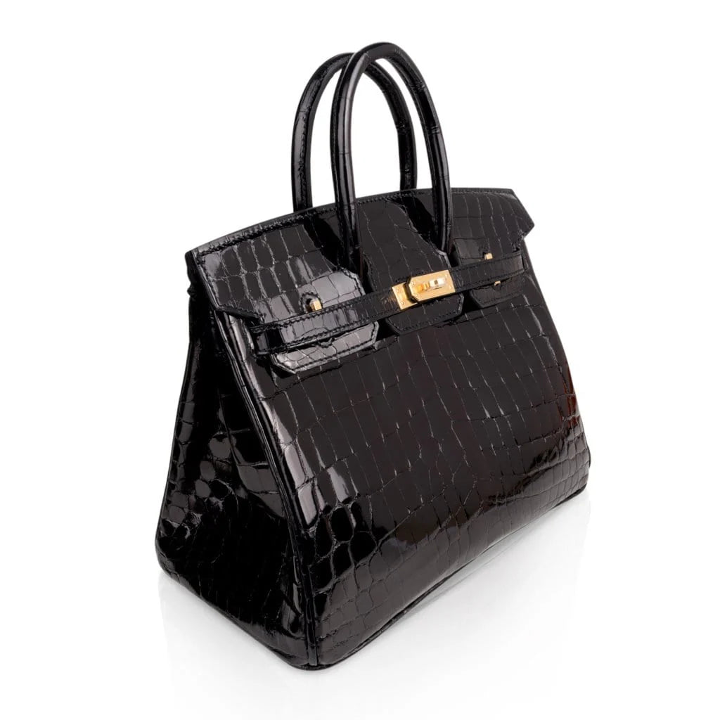 Birkin 25 Bag Black Crocodile Lisse Gold Hardware