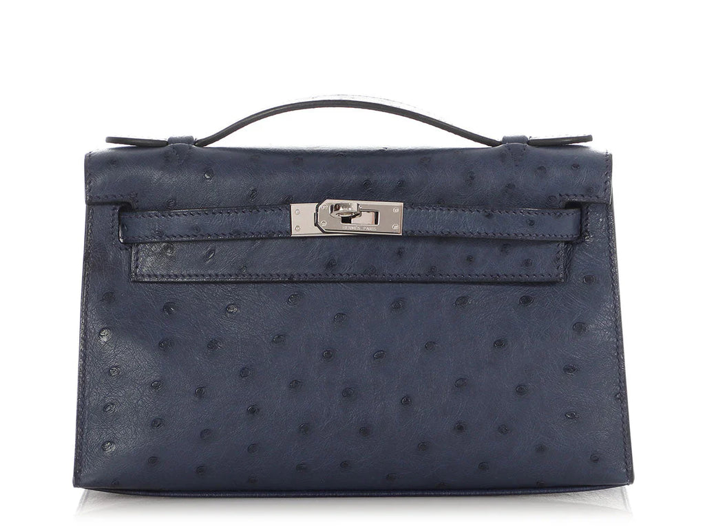 Kelly Pochette Clutch Bag crafted from top-layer cowhide with ostrich pattern