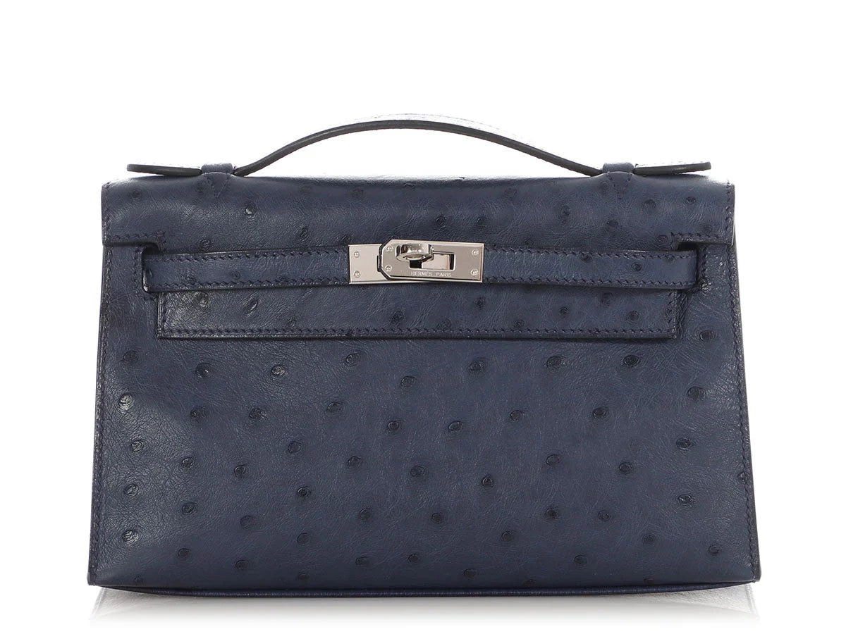 Kelly Pochette Clutch Bag crafted from top-layer cowhide with ostrich pattern