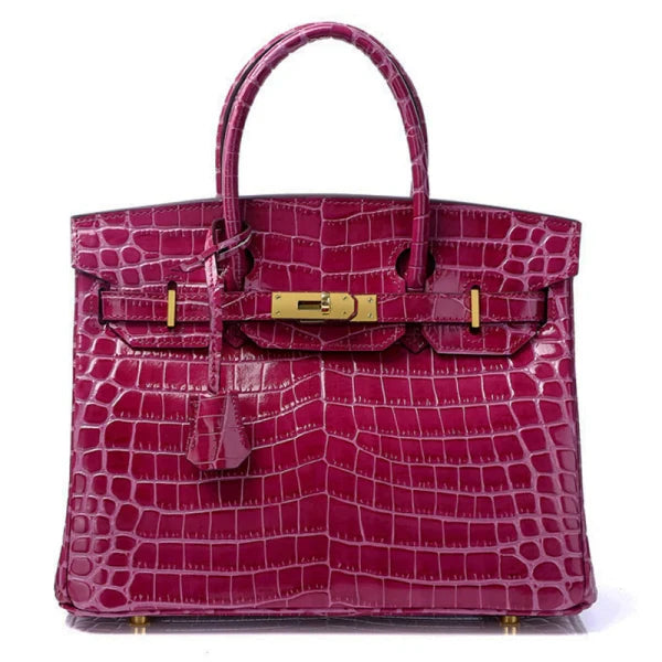 Birkin 30 Smooth Croc Print Genuine Leather Top Handle Bags