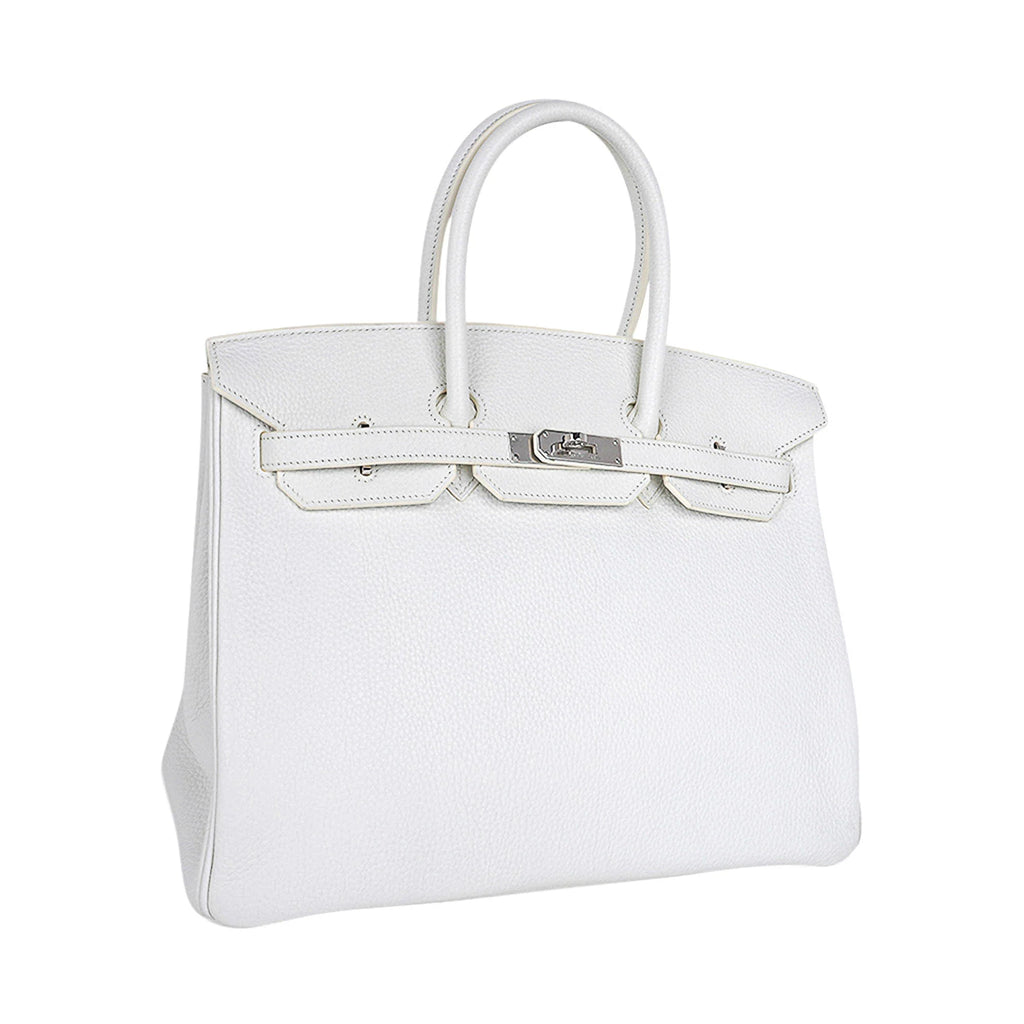 Birkin 35 Bag White Clemence Leather with Palladium Hardware
