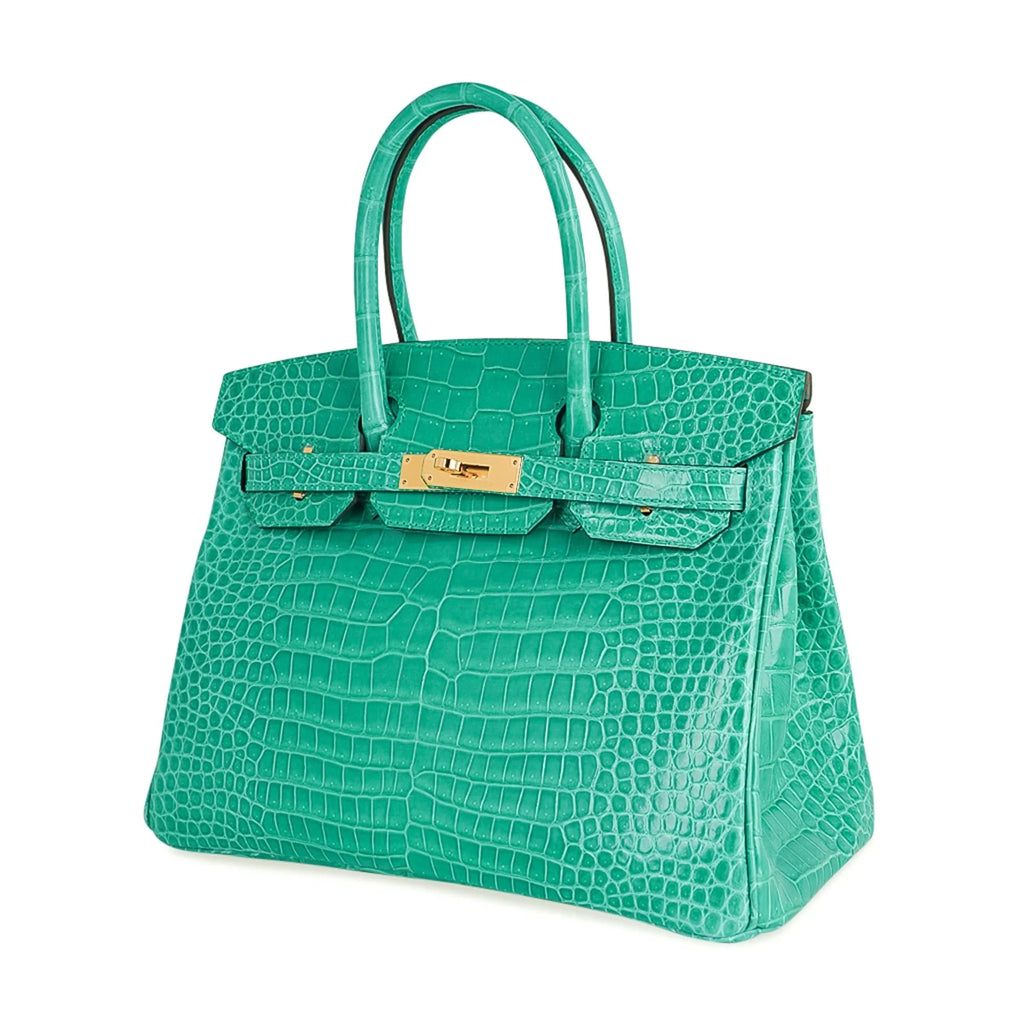 Birkin 30 Bag Jade Porosus Crocodile Gold Hardware