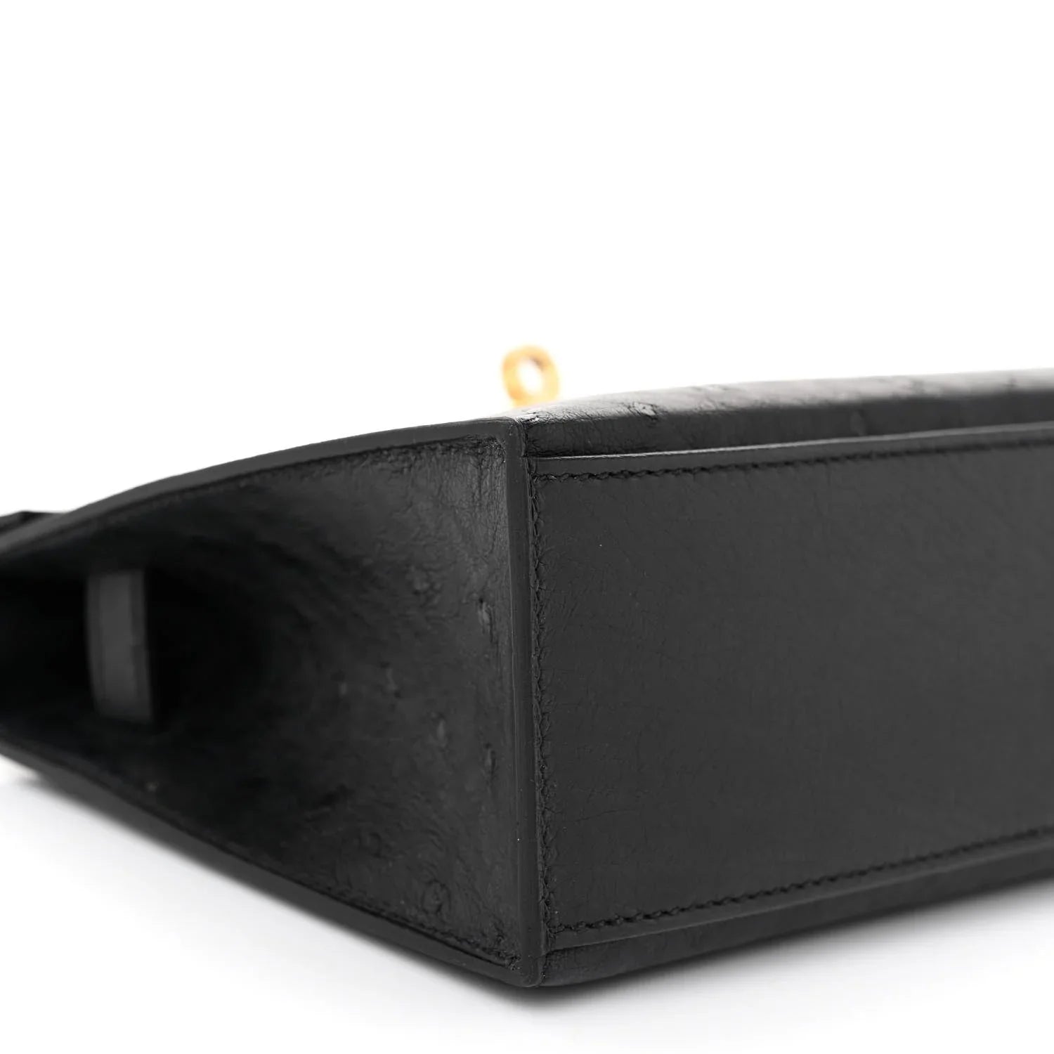 Kelly Pochette Black Ostrich Clutch Gold Hardware