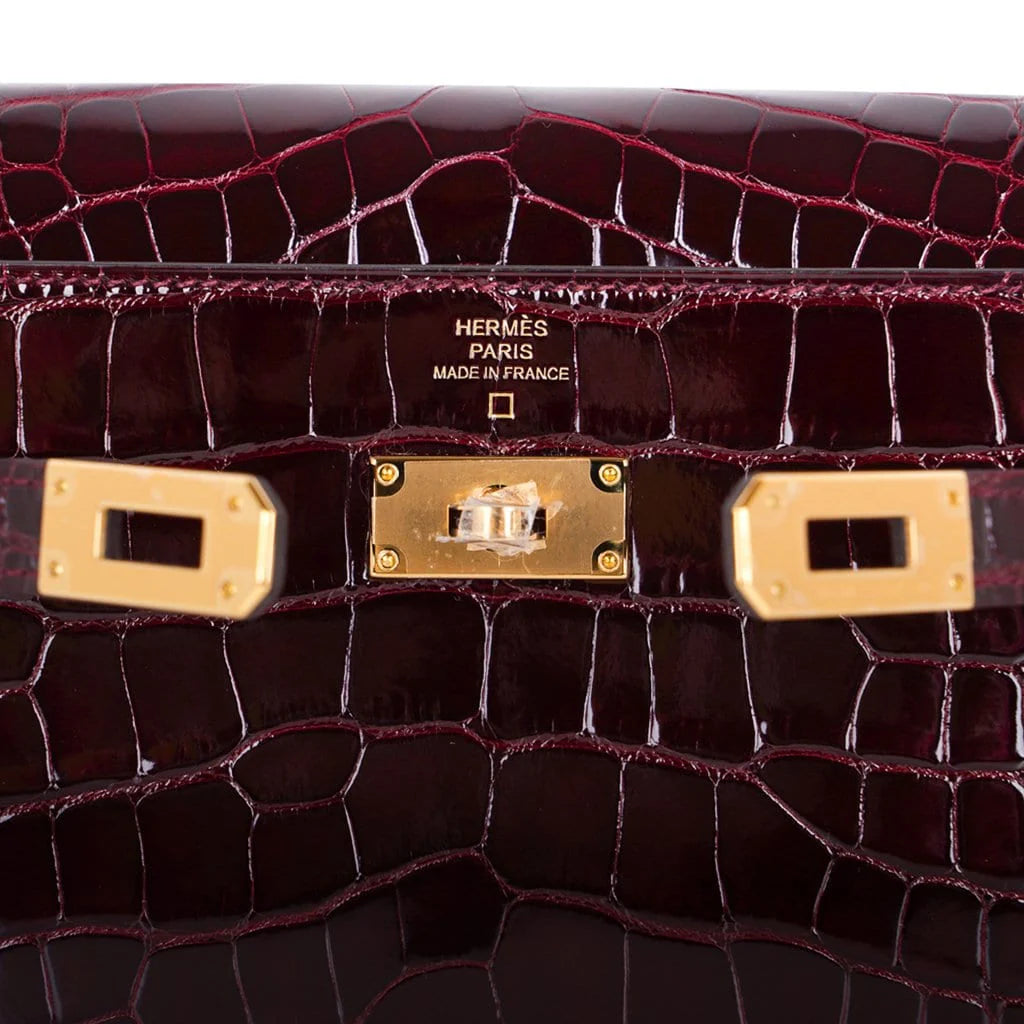Kelly Classique To Go Wallet Bordeaux Alligator Gold Hardware New w/Box