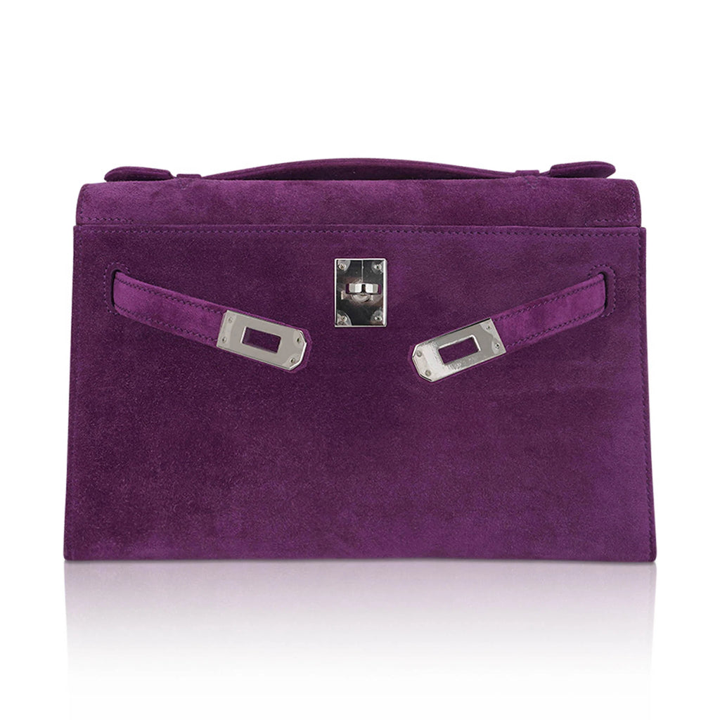 Limited Edition Kelly Pochette Violet Doblis Clutch Bag with Palladium Hardware