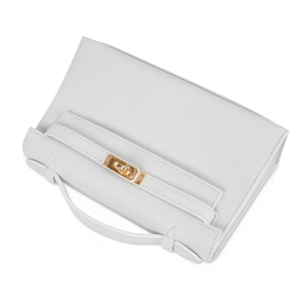 Kelly Pochette Clutch Bag Very Rare White Gold Hardware