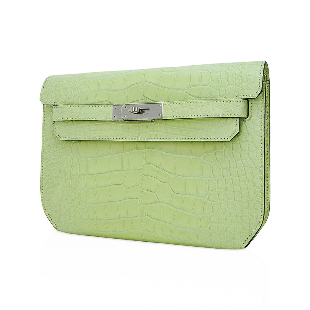 Kelly Depeches 25 Pouch Jaune Bourgeon Matte Alligator Palladium Hardware