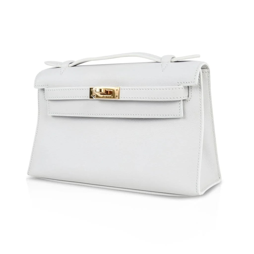Kelly Pochette Clutch Bag Very Rare White Gold Hardware