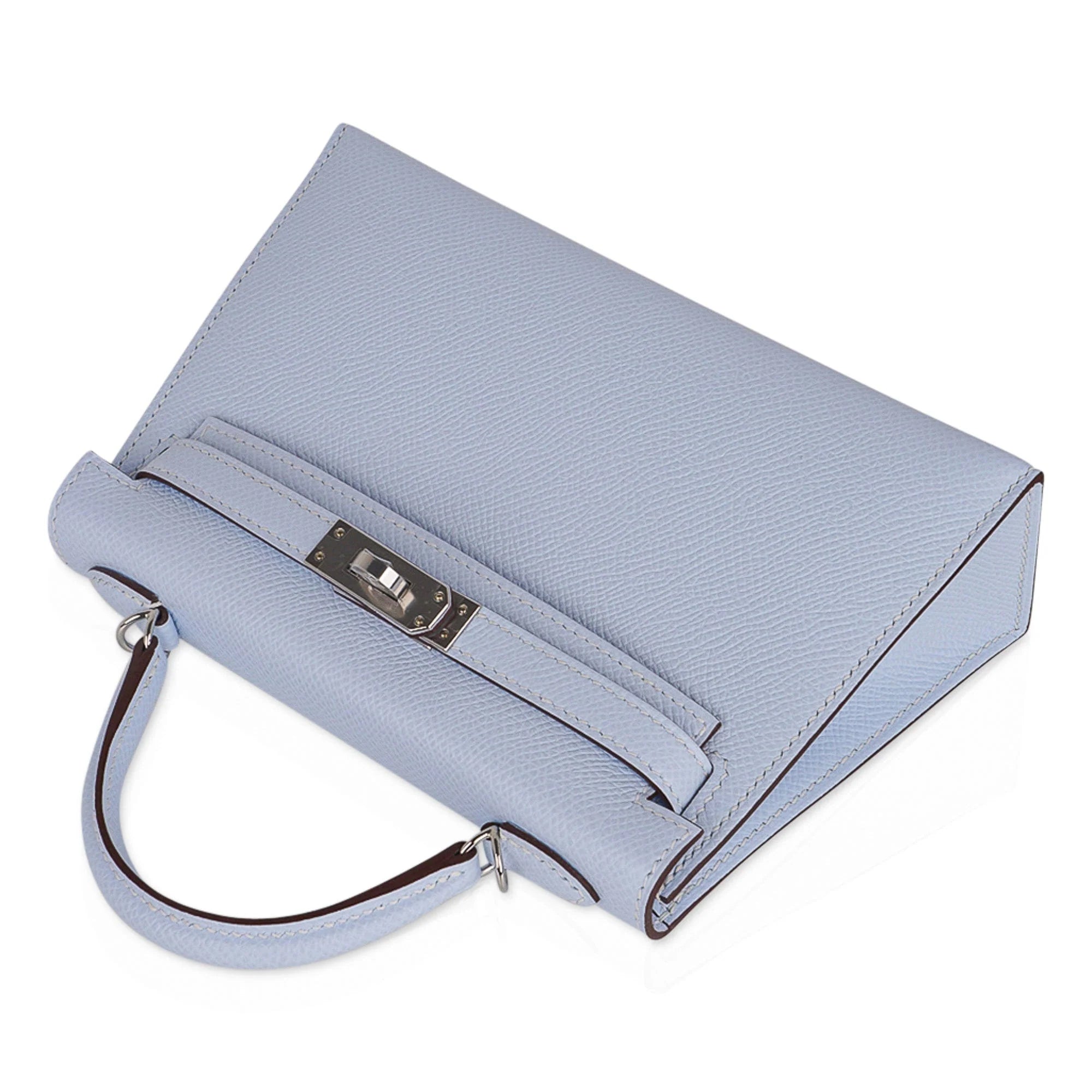 Kelly 20 Mini Sellier Bag Blue Brume Epsom Leather Gold Hardware
