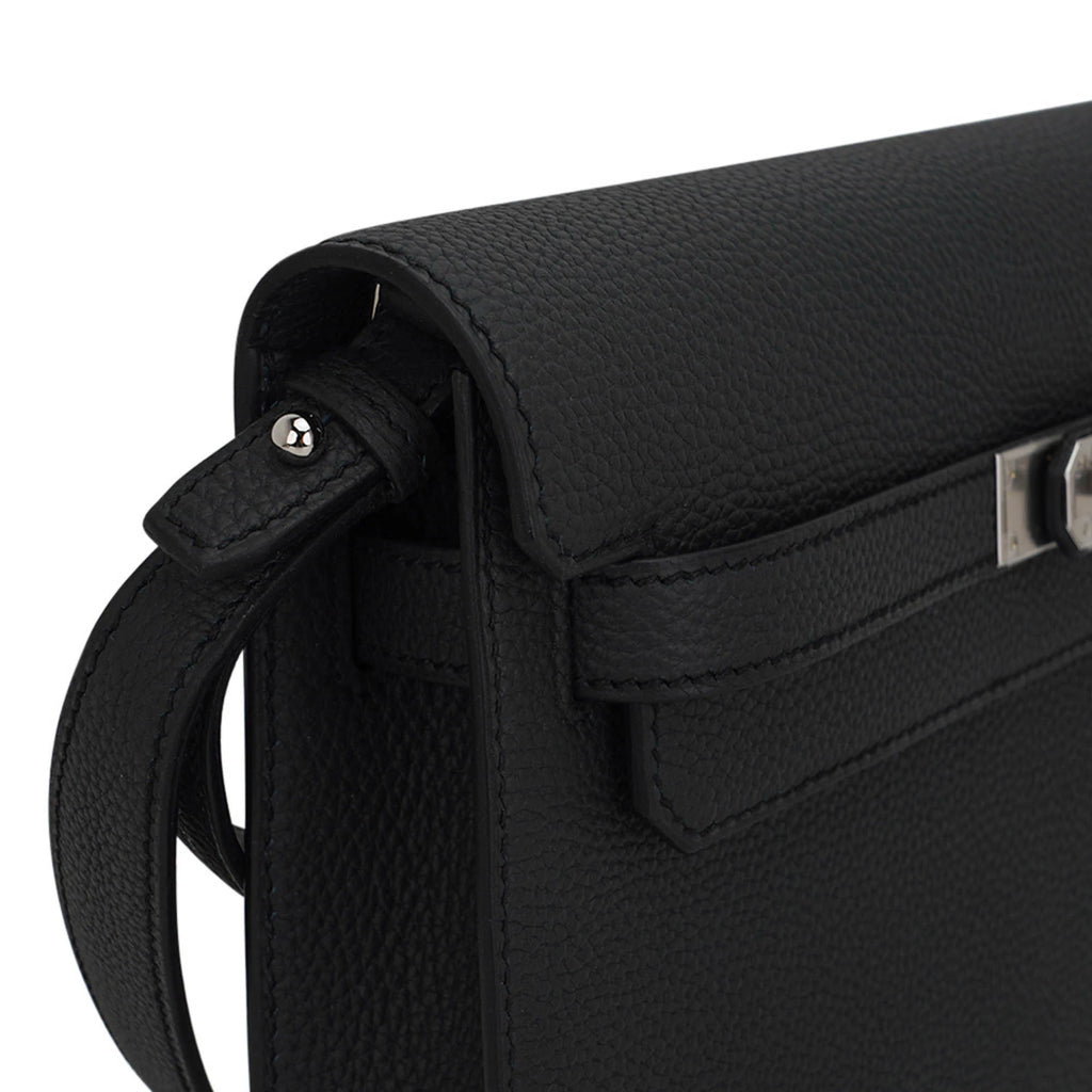 Kelly Depeches 25 Pouch Bag Black Galop D’Leather with Palladium Hardware