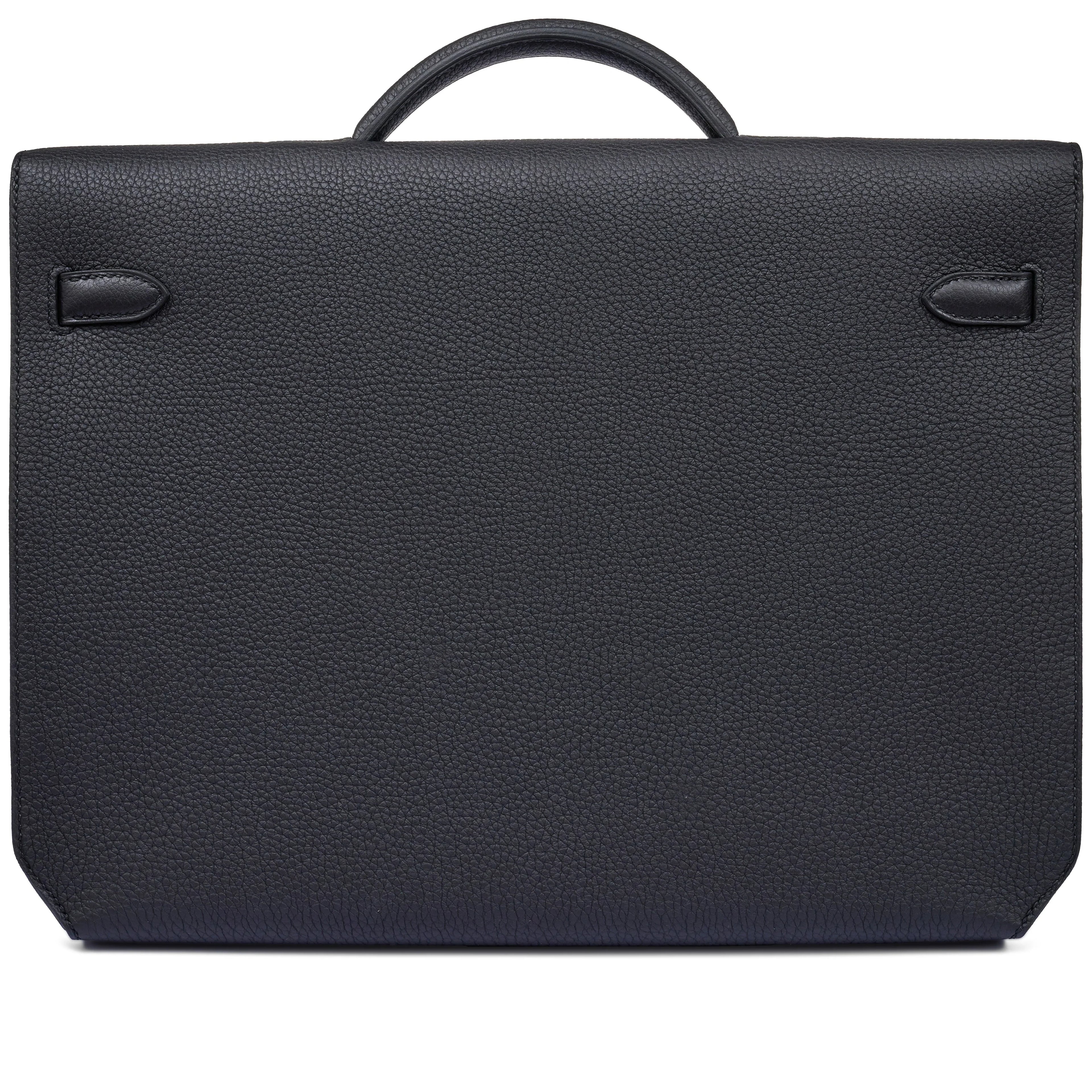 Kelly Black Togo 36 Briefcase Palladium Hardware FR trendy frosted leather casual bag