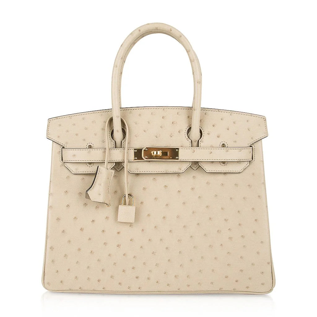 Birkin 30 Bag Ostrich Parchemin Gold Hardware New w/Box