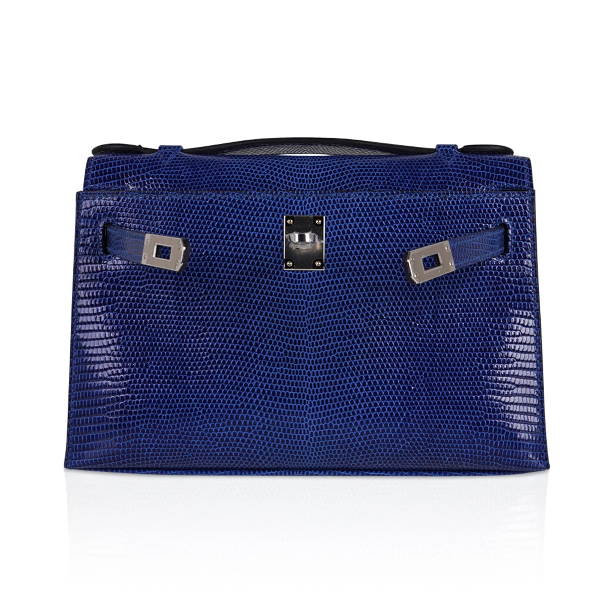 Kelly Pochette Bag Blue Sapphire Lizard Clutch Palladium Hardware