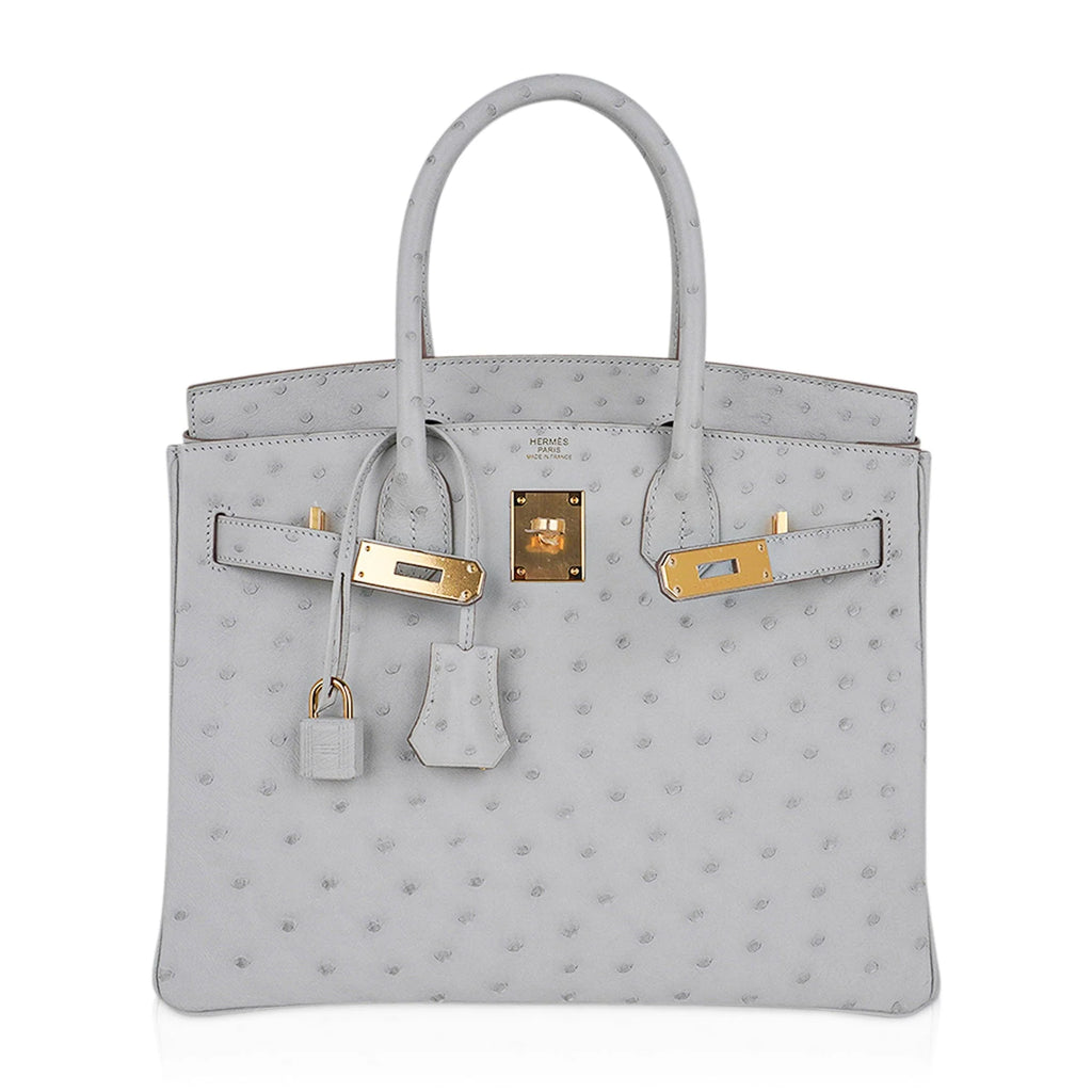 Birkin 30 Bag Gris Perle Ostrich with Gold Hardware