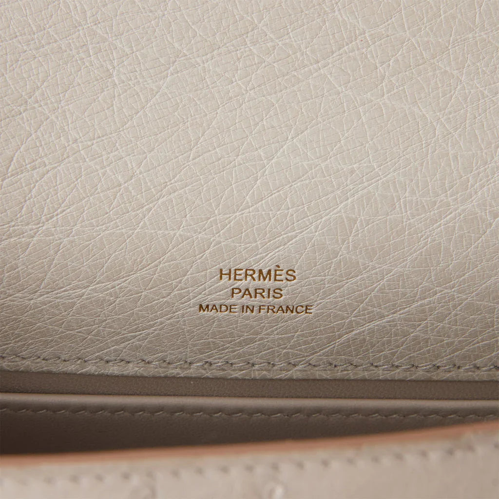 Kelly Pochette Gris Perle Ostrich Gold Hardware