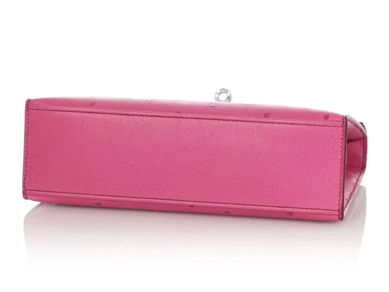 Kelly Pochette Palladium Hardware Fuchsia Ostrich