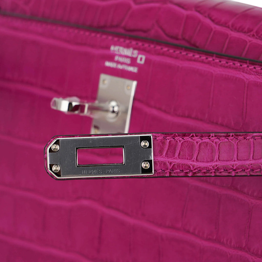 Kelly 25 Retourne Bag Rose Scheherazade Matte Alligator with Palladium Hardware