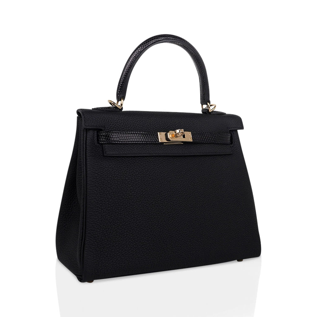 Kelly Touch 25 Retourne Bag Black Lizard / Togo Permabrass Hardware