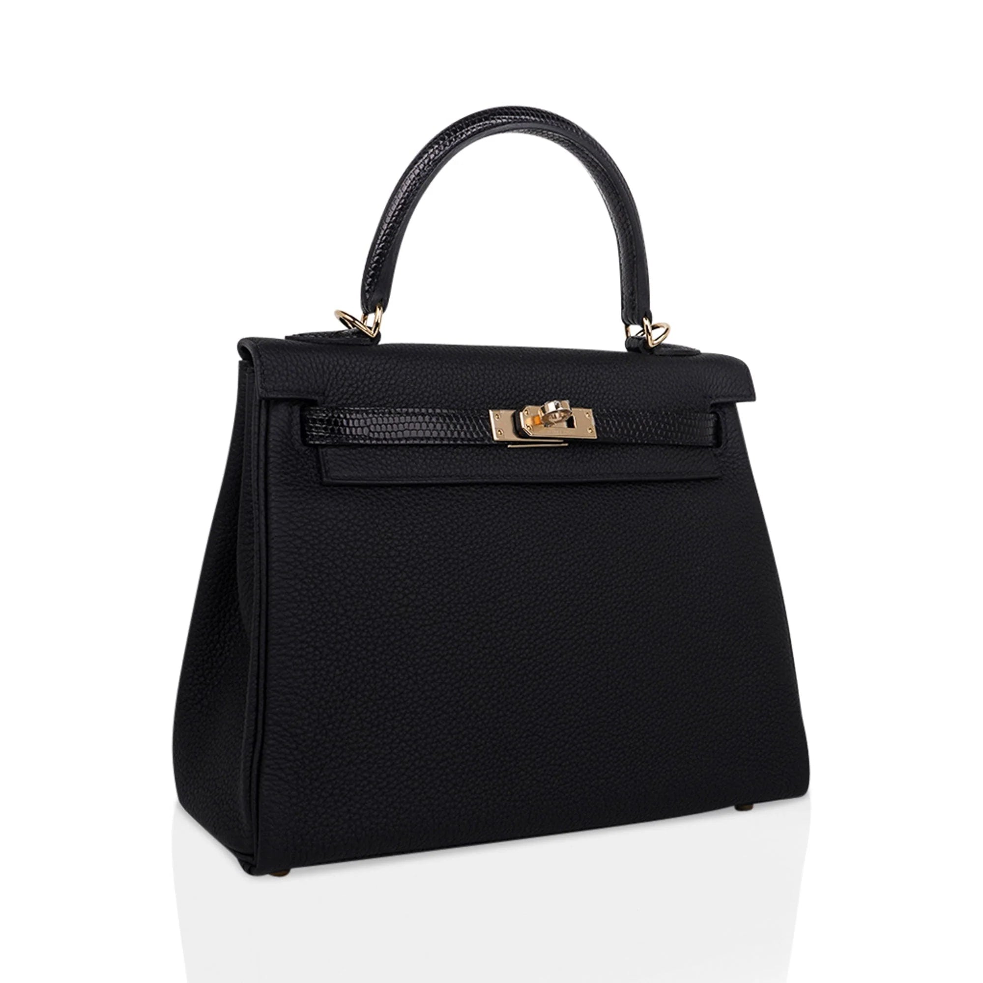 Kelly Touch 25 Retourne Bag Black Lizard / Togo Permabrass Hardware
