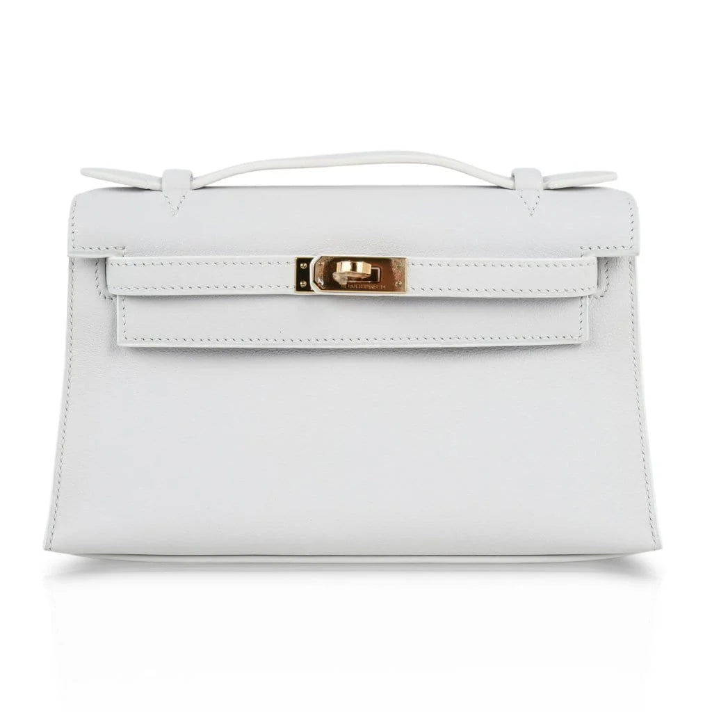 Kelly Pochette Clutch Bag Very Rare White Gold Hardware