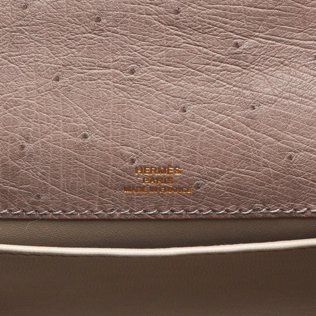 Kelly Pochette in Ostrich Leather with Gold Hardware Gris Tourterelle