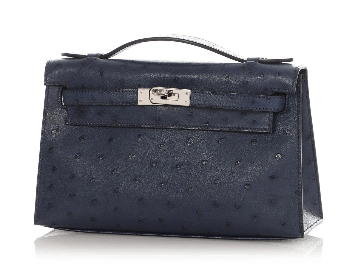 Kelly Pochette Clutch Bag crafted from top-layer cowhide with ostrich pattern