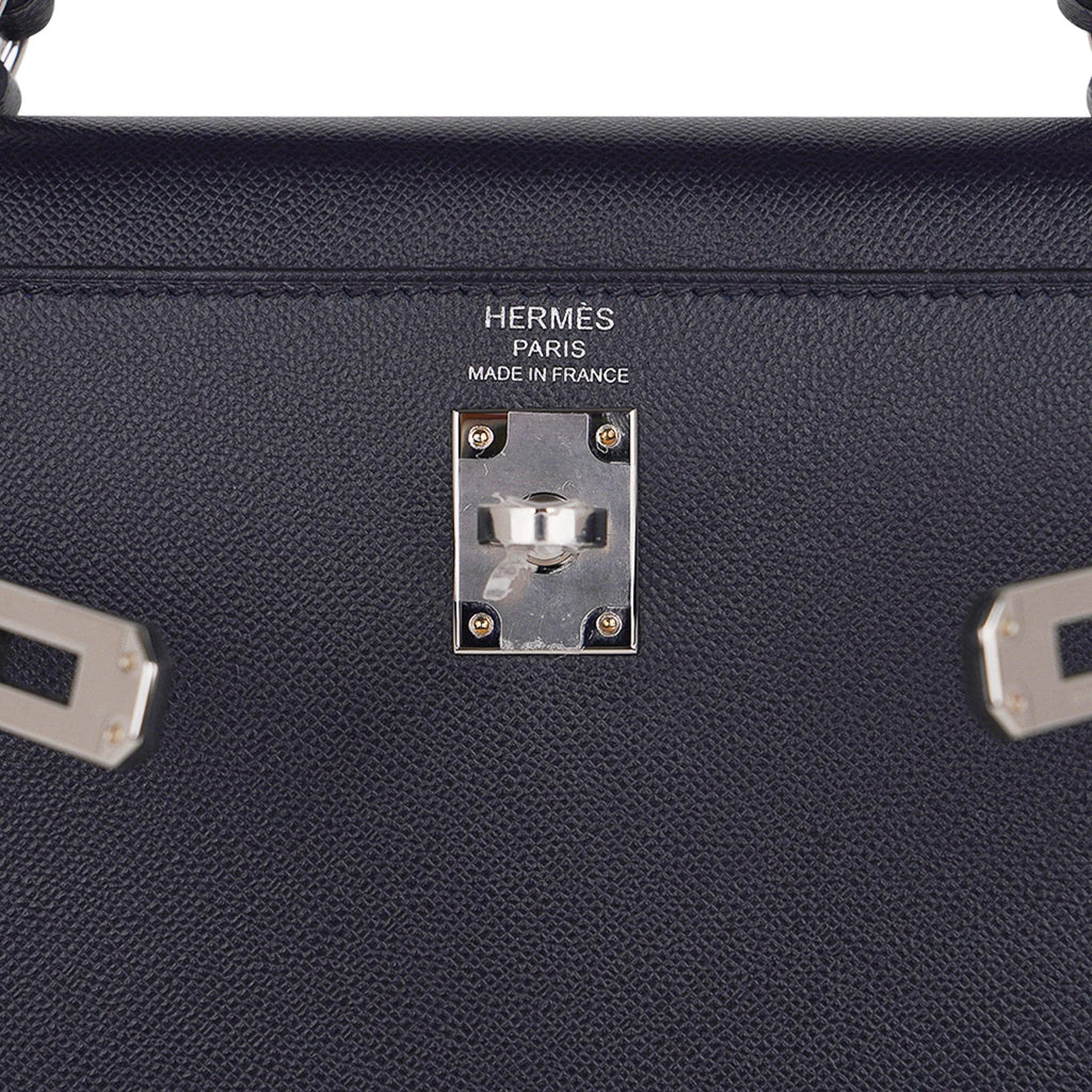 Verso Kelly Sellier 25 Bag Bleu de Minuit & Etrusque Veau Madame Leather with Palladium Hardware