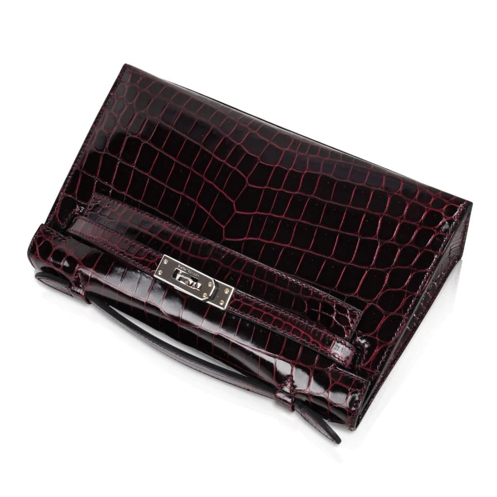 Kelly Pochette Clutch Bag Bordeaux Crocodile Jewel Toned Palladium