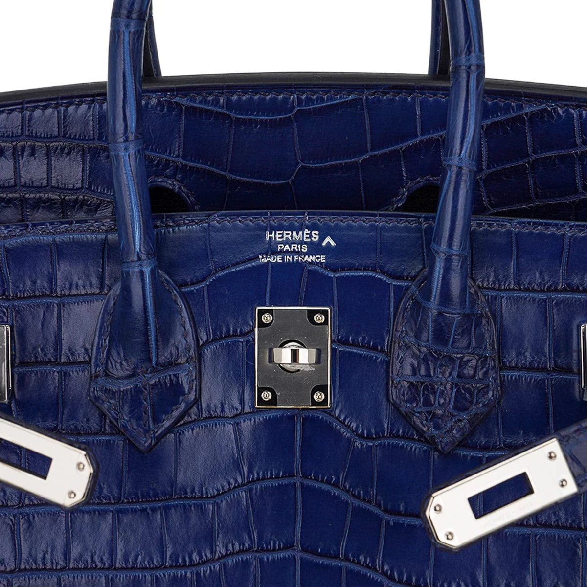 Limited Edition Birkin 25 Bag Sellier Indigo Aizome Porosus Crocodile with Palladium Hardware