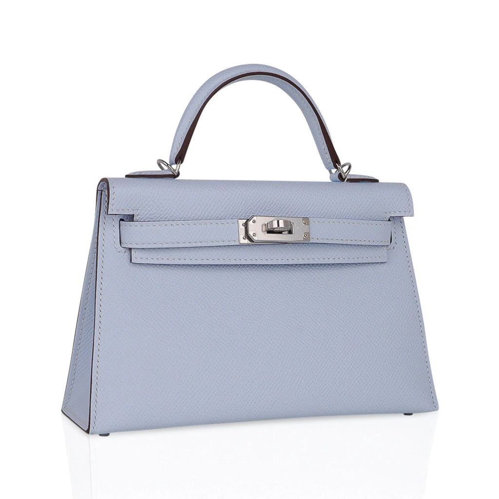 Kelly 20 Mini Sellier Bag Blue Brume Epsom Leather Gold Hardware