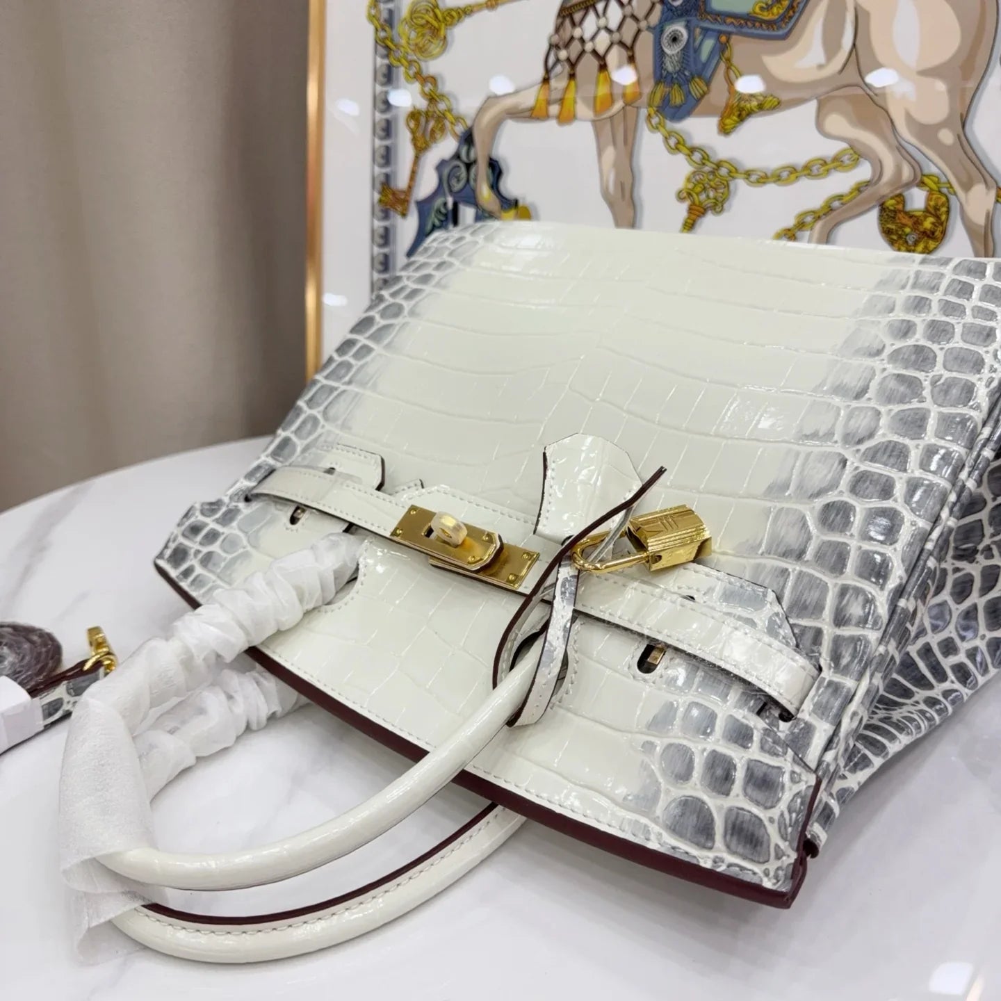 Birkin Bag Crocodile-Grain Cowhide Leather Gold Hardware