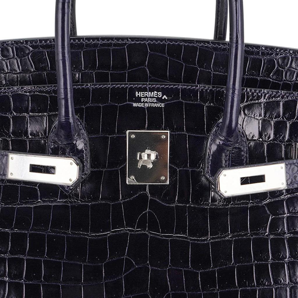 Birkin 35 Bag Blue Marine Porosus Crocodile with Palladium Hardware