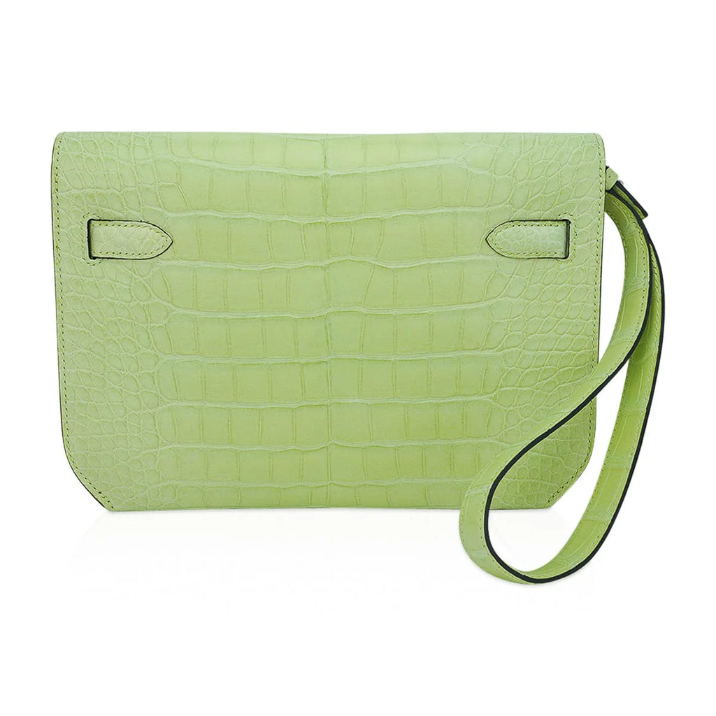 Kelly Depeches 25 Pouch Jaune Bourgeon Matte Alligator Palladium Hardware