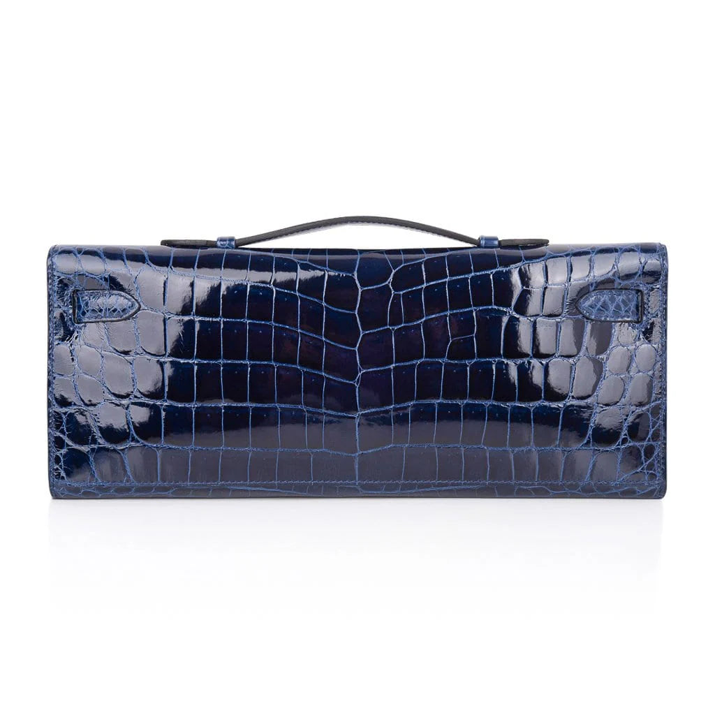 Kelly Cut Blue Sapphire Crocodile Clutch Bag Gold Hardware