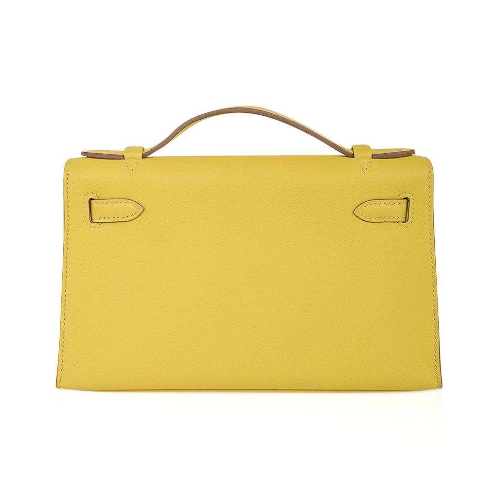 Kelly Pochette Bag Lime Clutch Gold Hardware Swift Leather