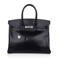 Birkin 35 Bag Black Box Palladium Guilloche Hardware