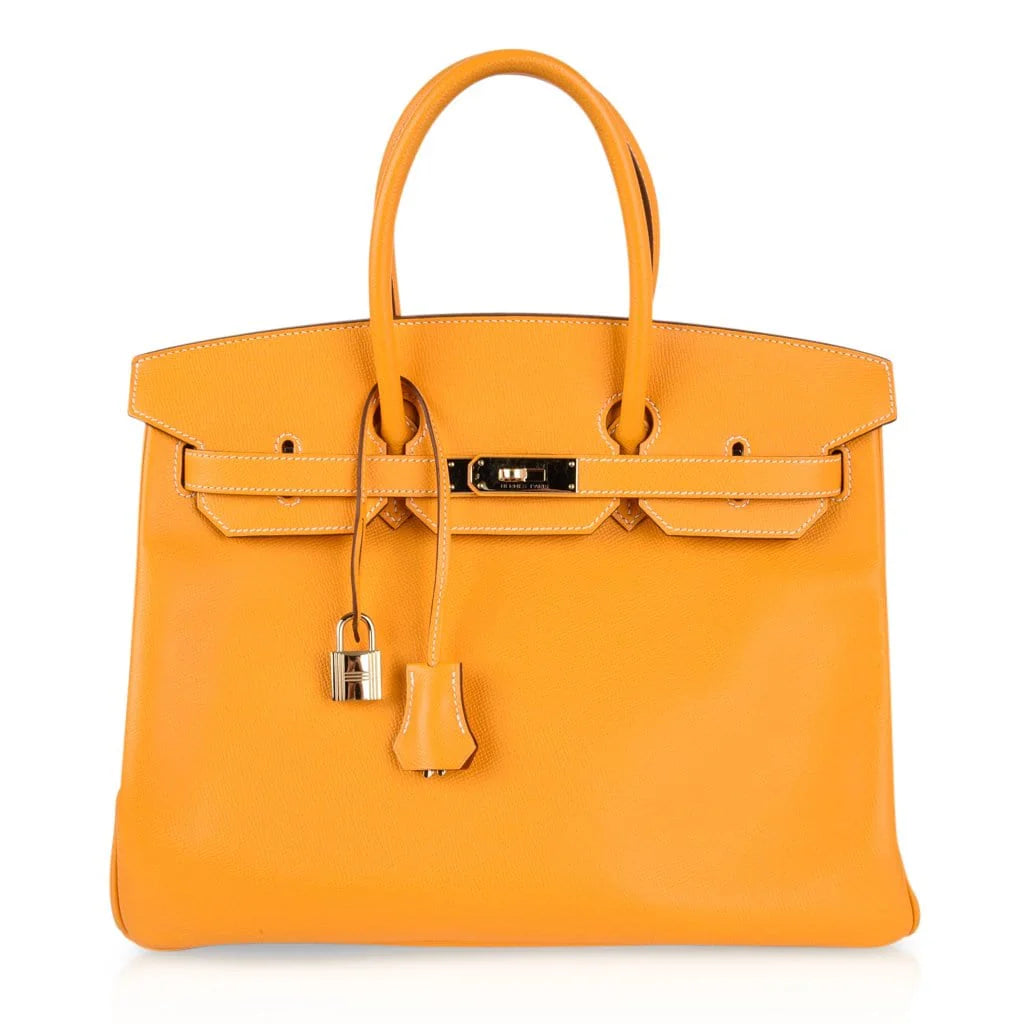 Birkin 35 Bag Yellow Jaune D’Or Candy Limited Edition Epsom Permabrass