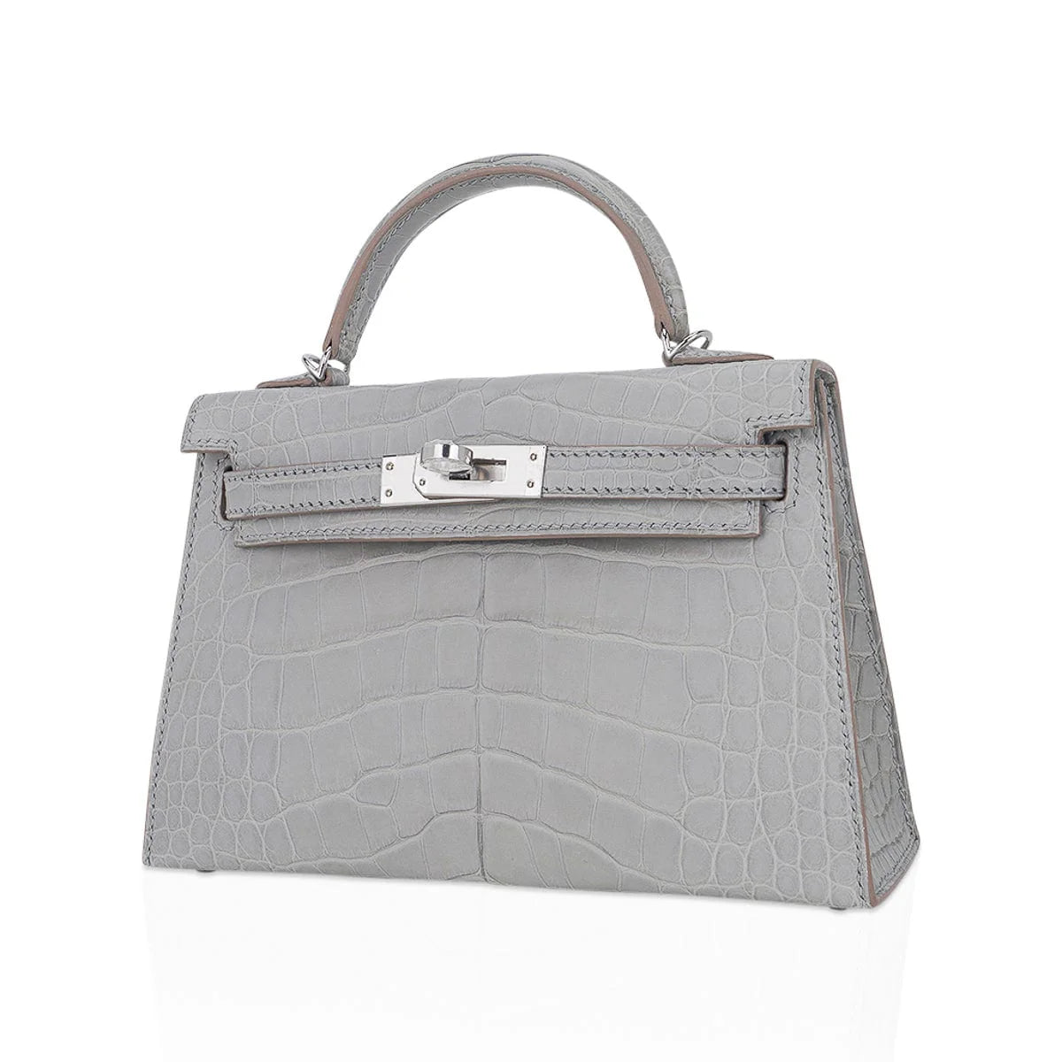 Limited Edition Mini Kelly 20 Sellier Matte Gris Perle Alligator Bag Palladium Hardware