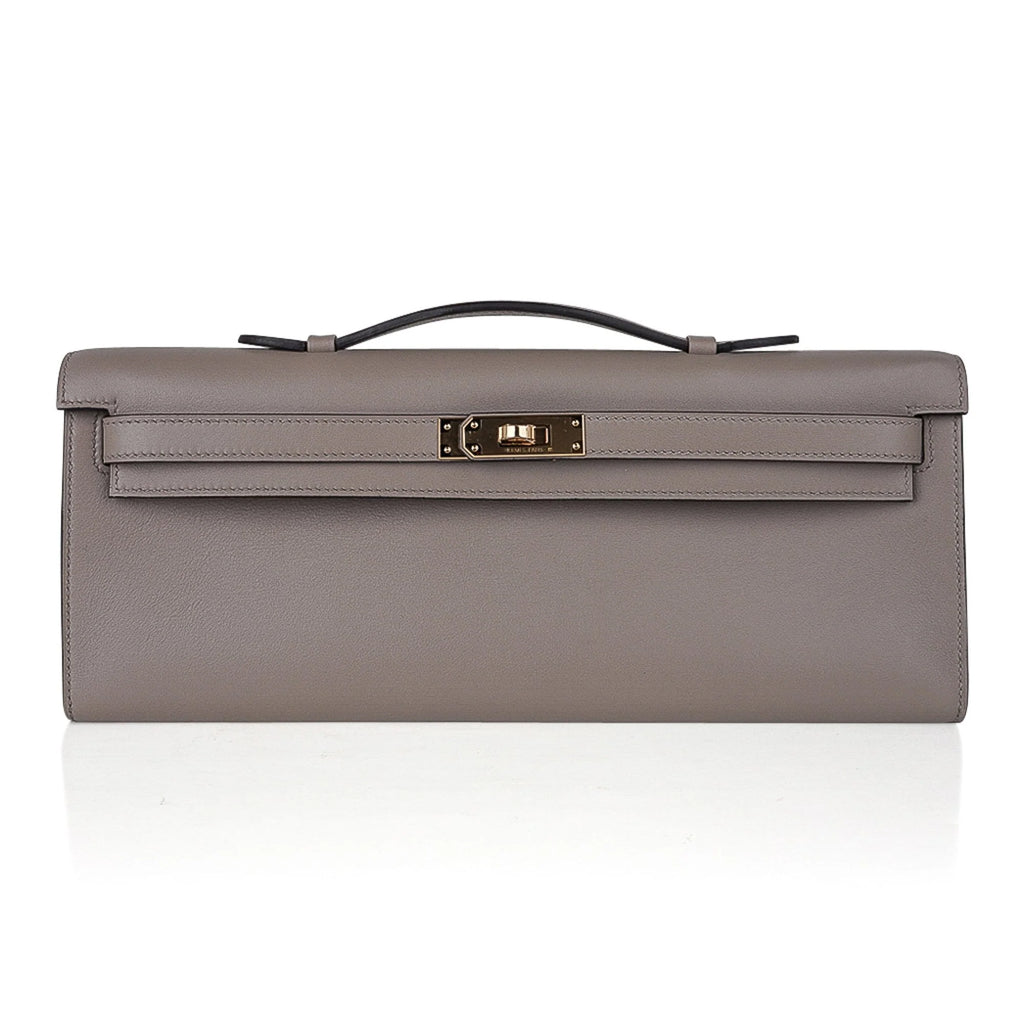 Kelly Cut Bag Gris Asphalte Gray Clutch Swift Gold Hardware