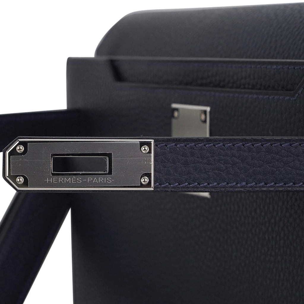 Kelly Depeches 25 Pouch Blue Ocean Galop D’Vache Leather with Palladium Hardware