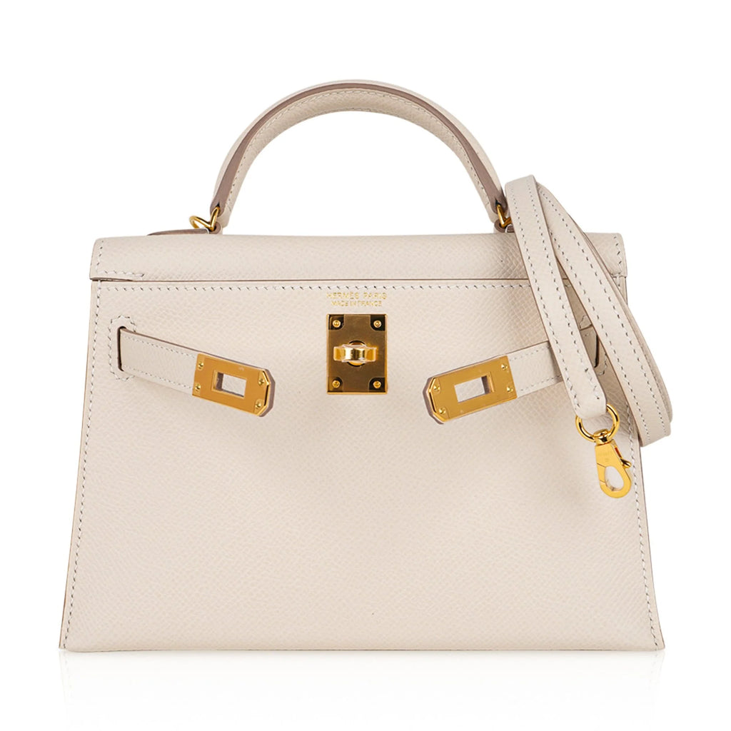 Kelly 20 Mini Sellier Bag Craie Epsom Leather Gold Hardware New w/Box