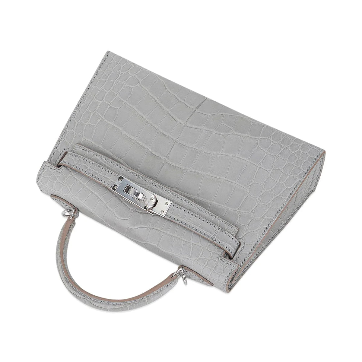 Limited Edition Mini Kelly 20 Sellier Matte Gris Perle Alligator Bag Palladium Hardware