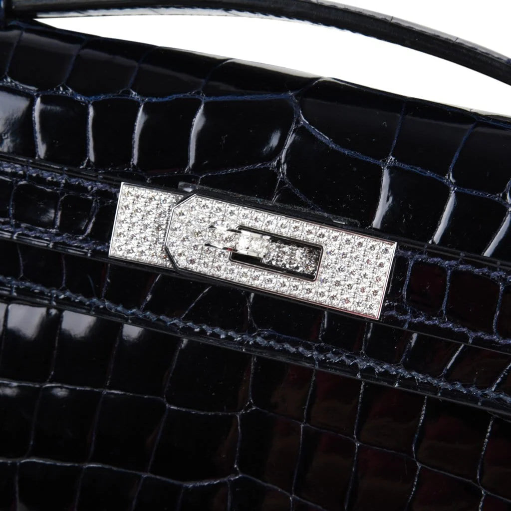 Kelly Cut Diamond Blue Marine Crocodile Bag Exquisite Clutch