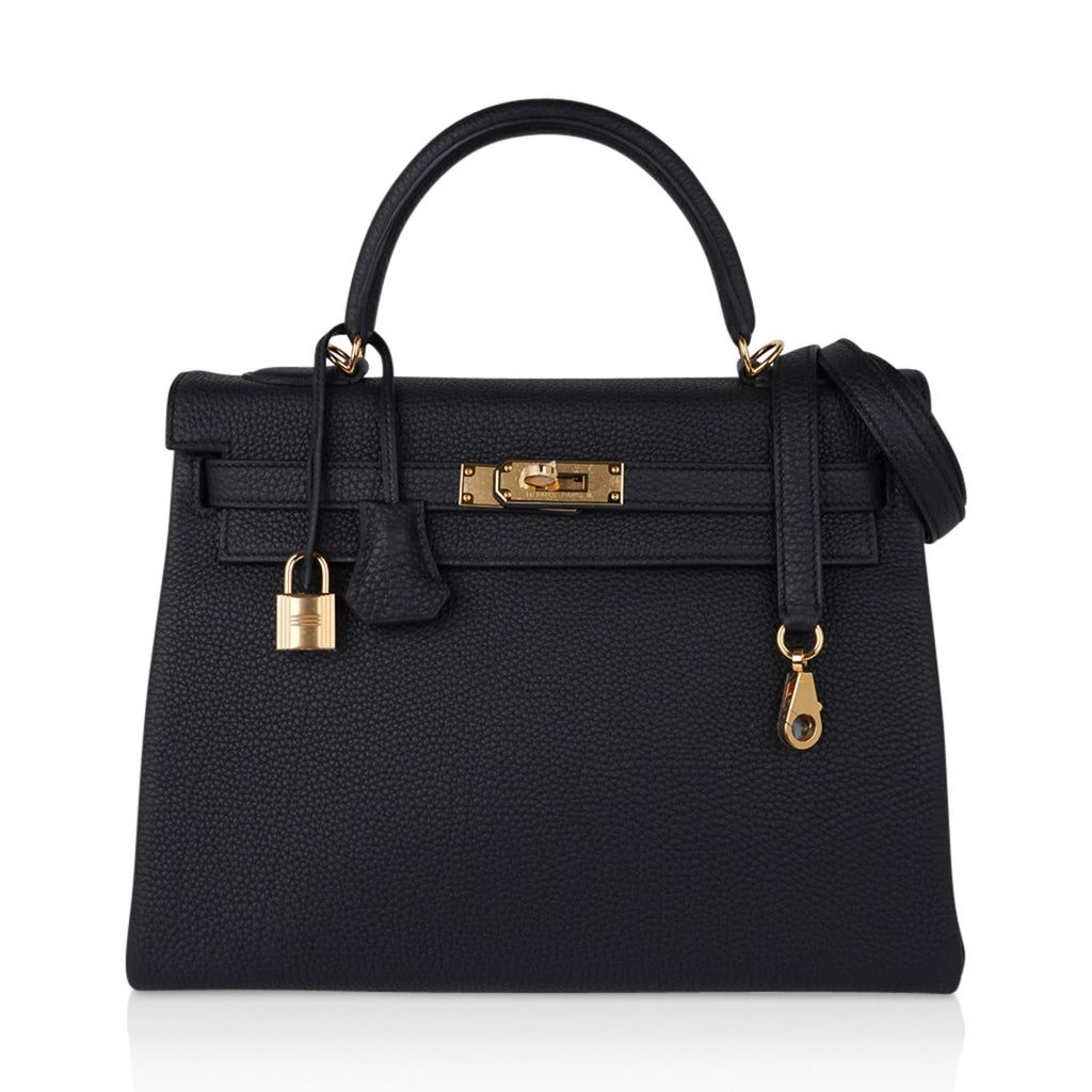 Kelly 32 Retourne Bag Black Gold Hardware Togo Leather