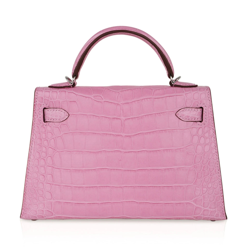 Kelly 20 Mini Sellier Bag 5P Pink Matte Alligator Palladium Limited Edition