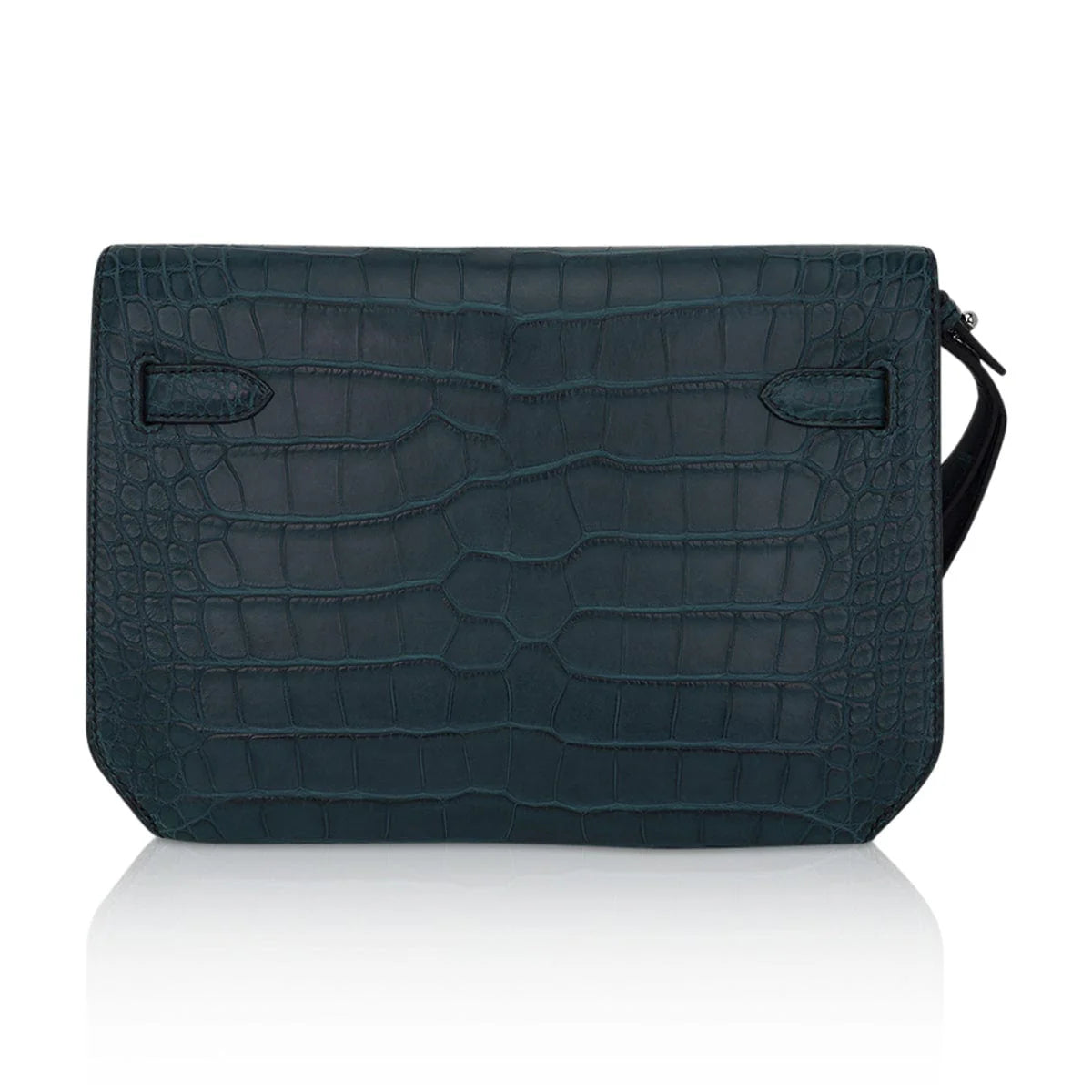 Kelly Depeches 25 Pouch Vert Rousseau Matte Alligator Palladium Hardware