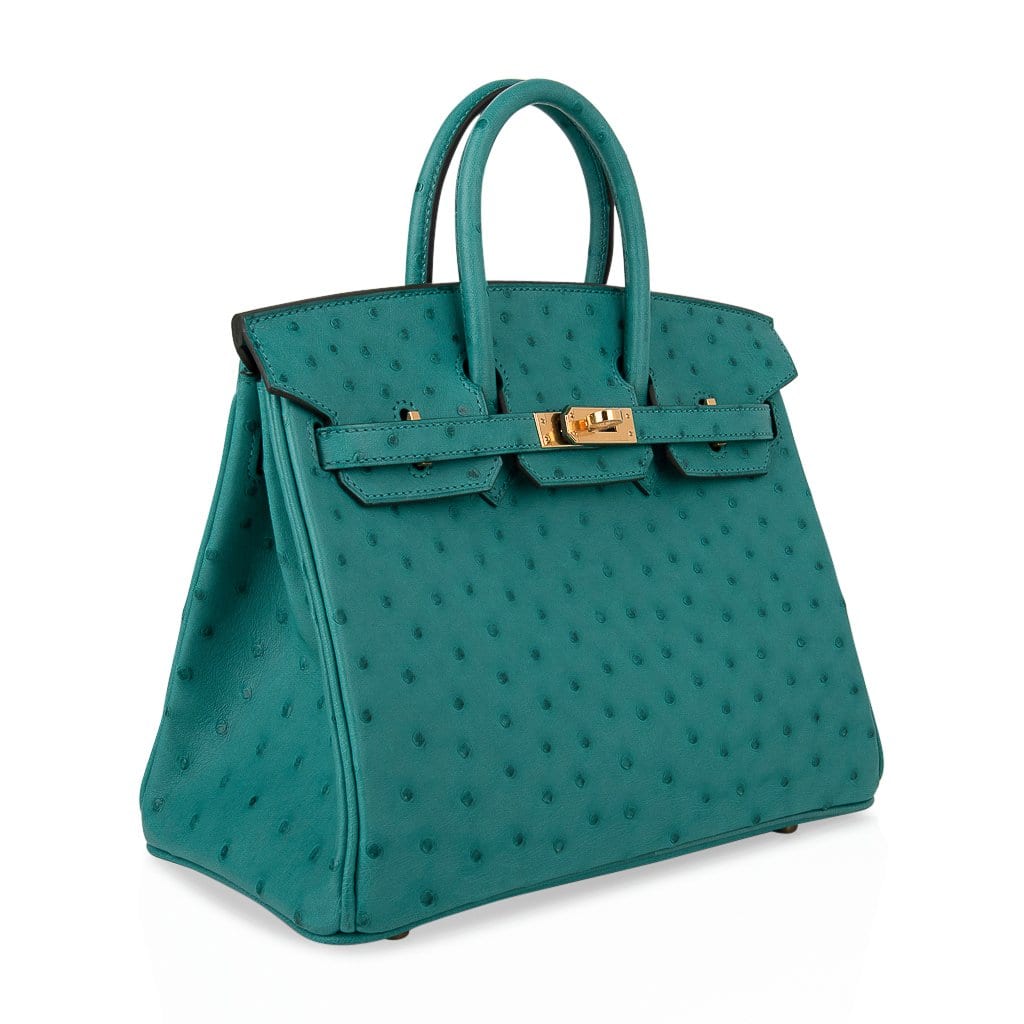 Birkin 25 Bag Vert Verone Ostrich Gold Hardware